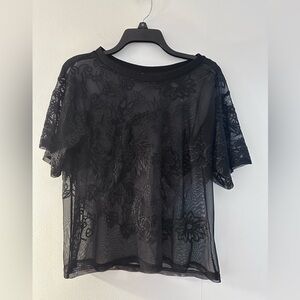 Chic Black Sheer Lace Blouse size large